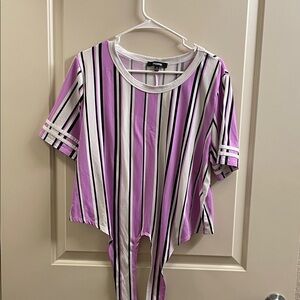 Chic Striped Short Sleeve Top in Purple and White